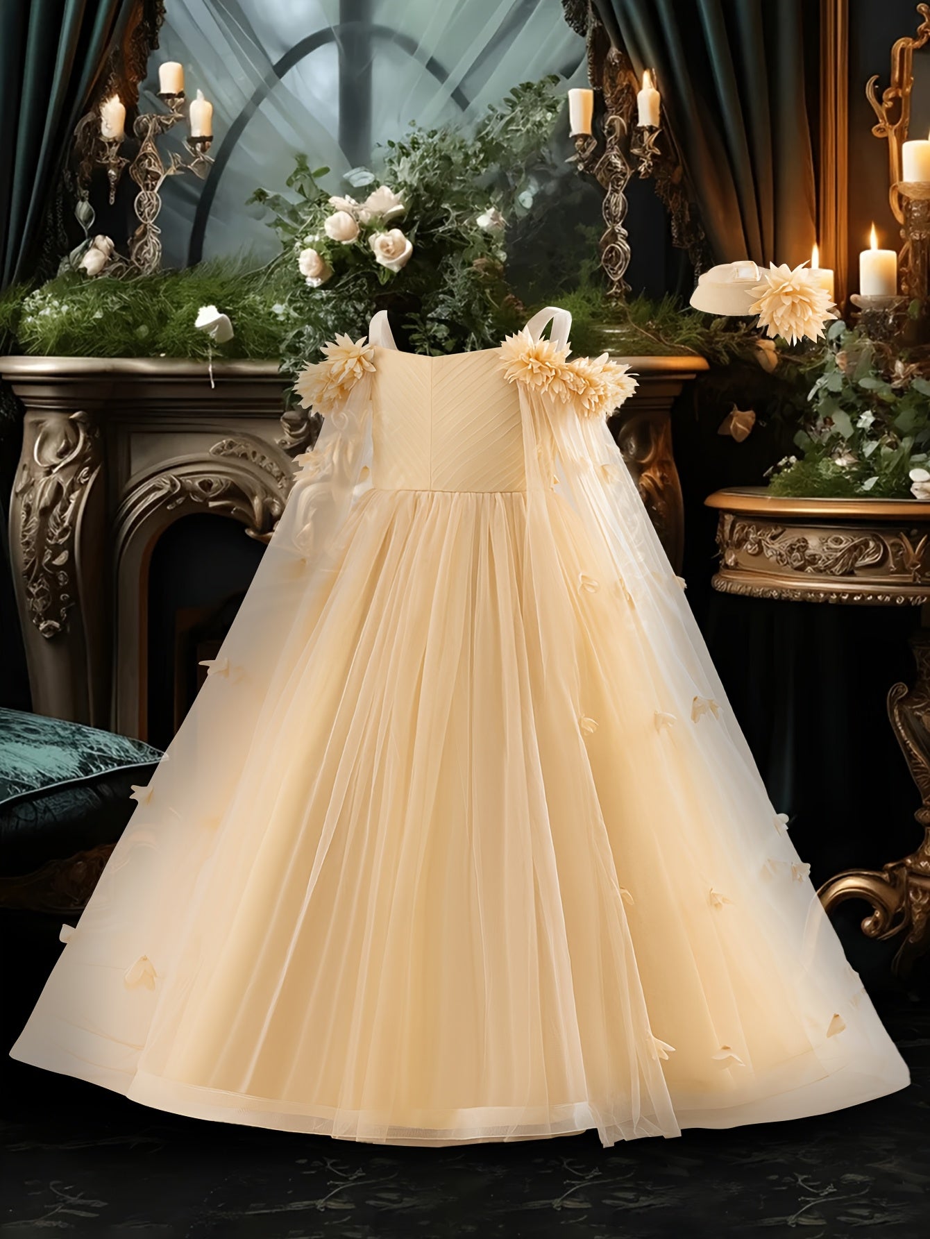 Girls Light Blue Off-Shoulder Floral Dress for Girls Weddings Parties and Performances