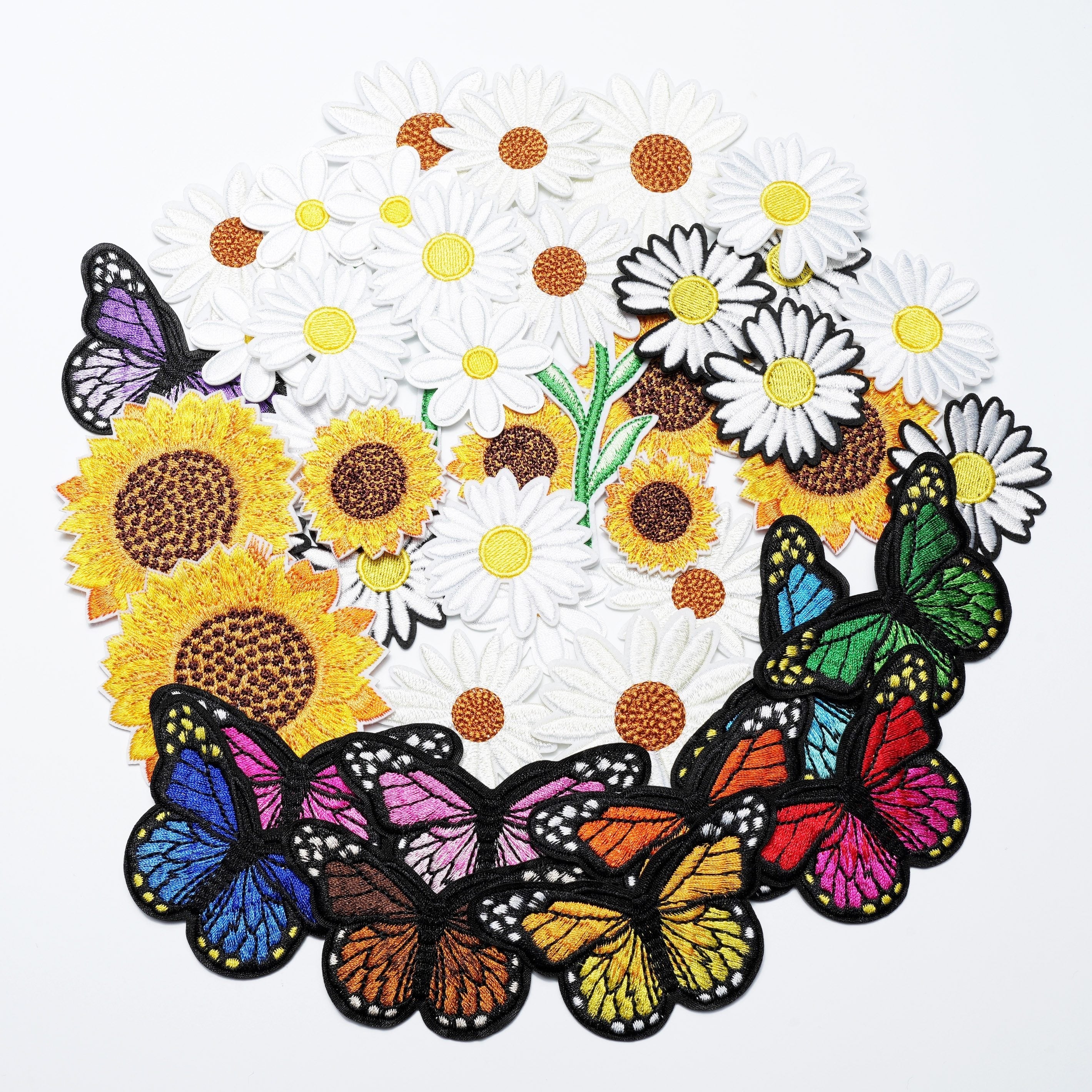 Ironing Cloth Patches Set 42pcs Embroidery Designs for Girls Sunflower Chrysanthemum Butterfly