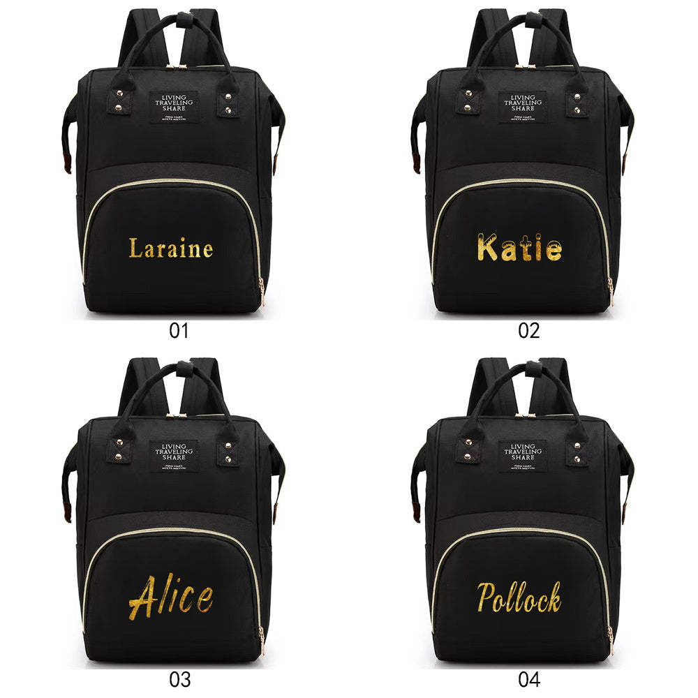 Black Oxford Cloth Mommy Backpack with Large Capacity and Travel Organizer