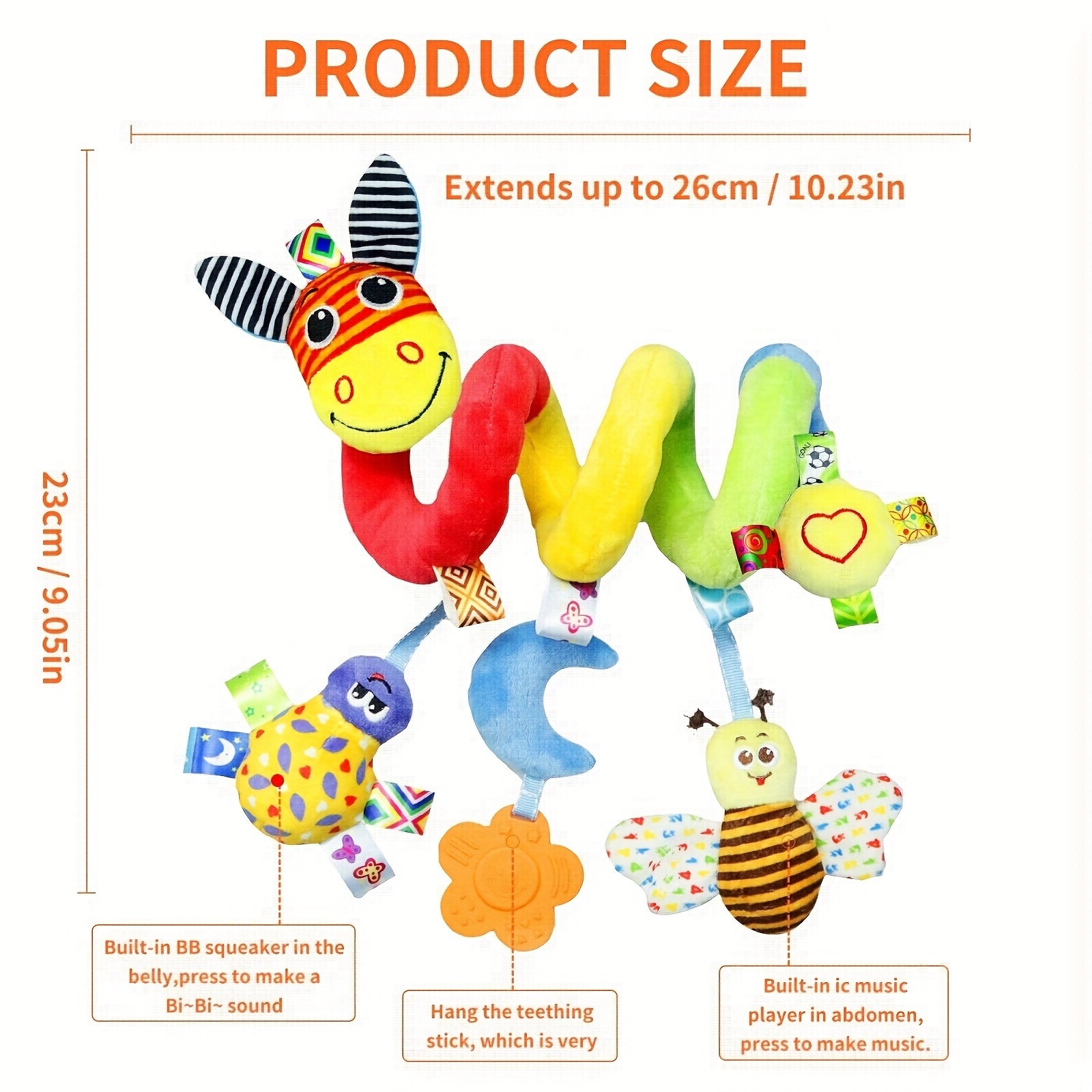 Baby Donkey Spiral Activity Toy for Car Seat Stroller Crib with Teether Rattle