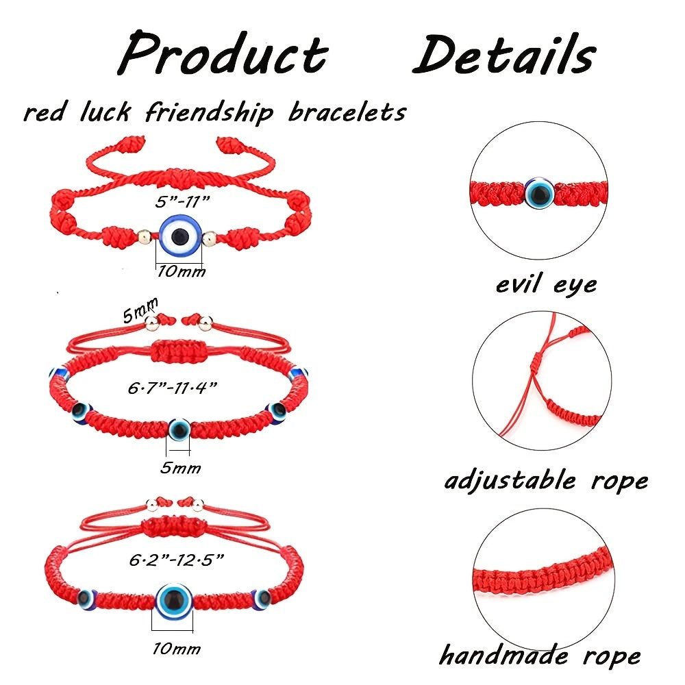 Set of 18 Red Devil Eye Beaded Bracelets for Women with Knot String and Amulet for Protection and Luck