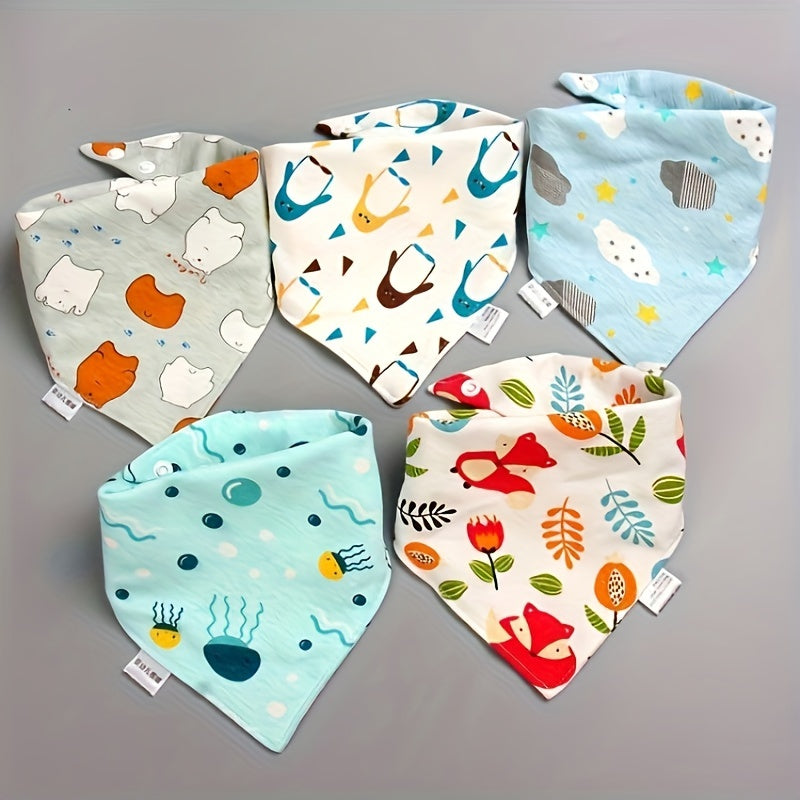 Baby Bibs Set of 5 Cotton Double-Layer Feeding Bibs with Button Closure for Infants and Toddlers