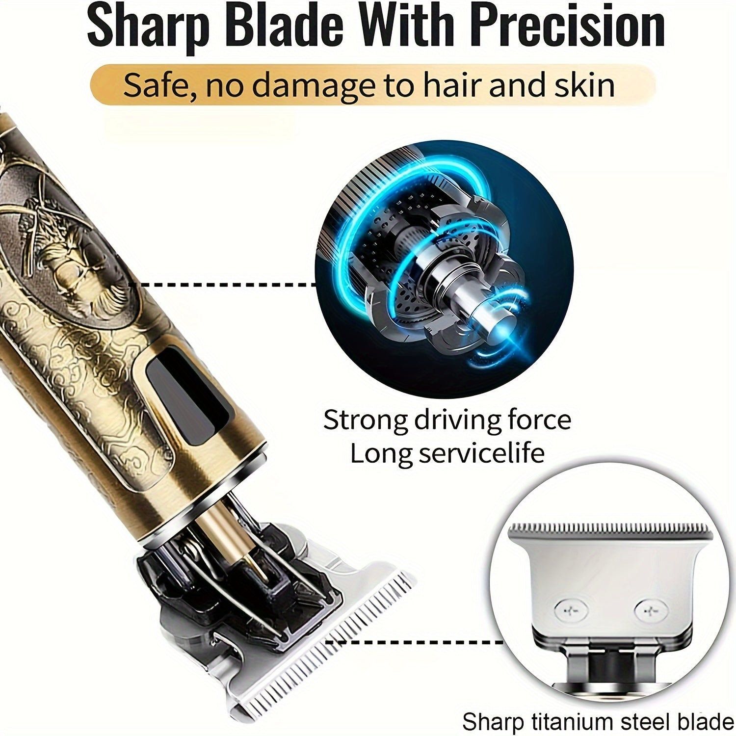 Blue Light LCD Hair Clipper with USB Charging and Mythical Beast Designs