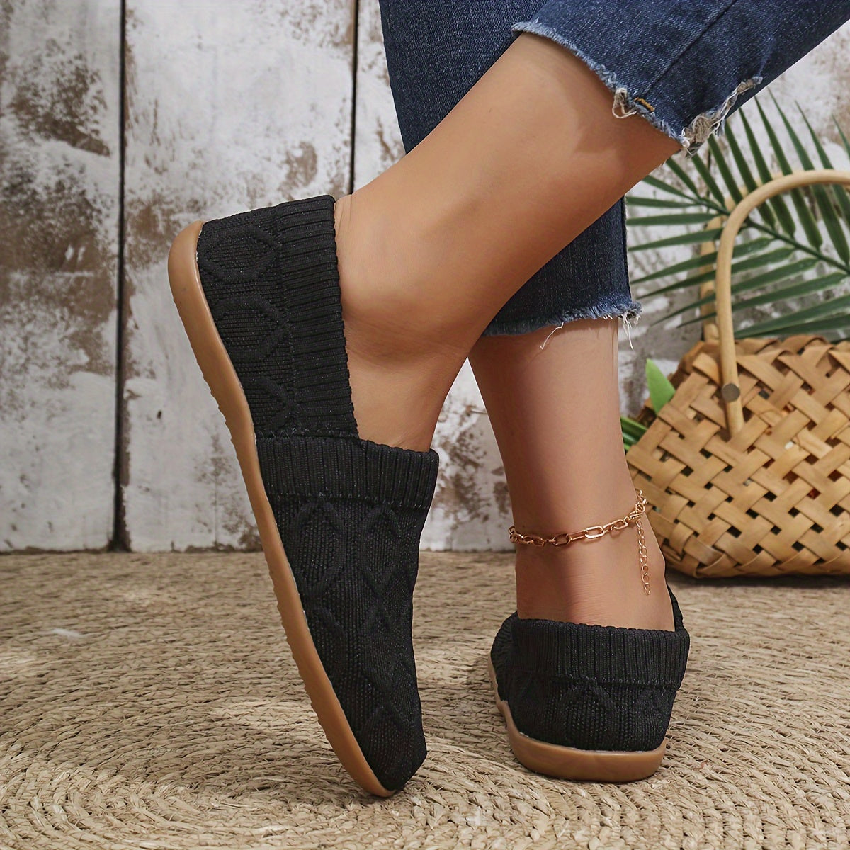 Women's Casual Mary-Jane Flats Breathable Fabric Slip-On Shoes