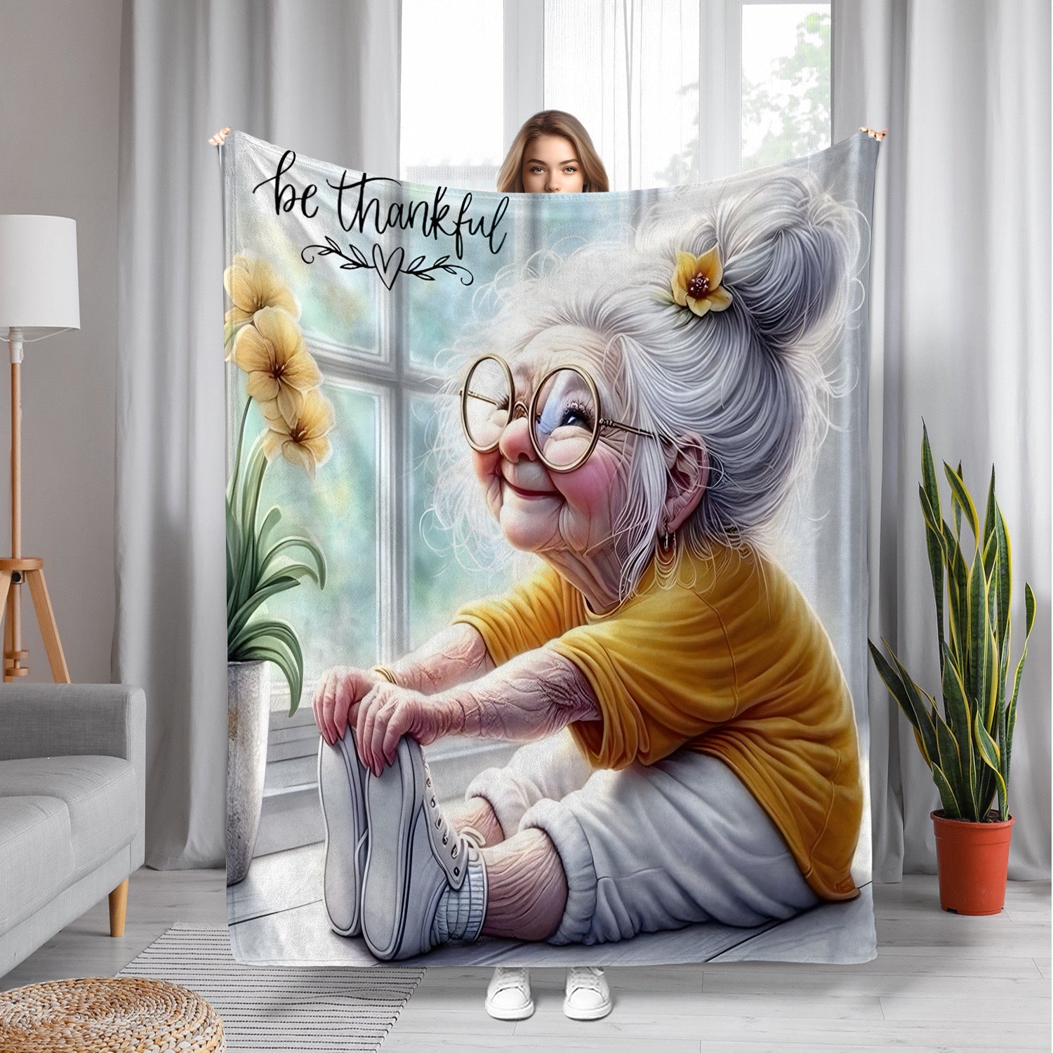 All-Season Cozy Printed Blanket for Grandma and Women Soft Polyester Flannel