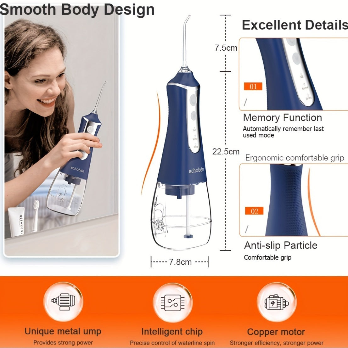 Portativ simsiz suv tozalash uchun tish cho'pkichi, 300ML suv tanki bilan