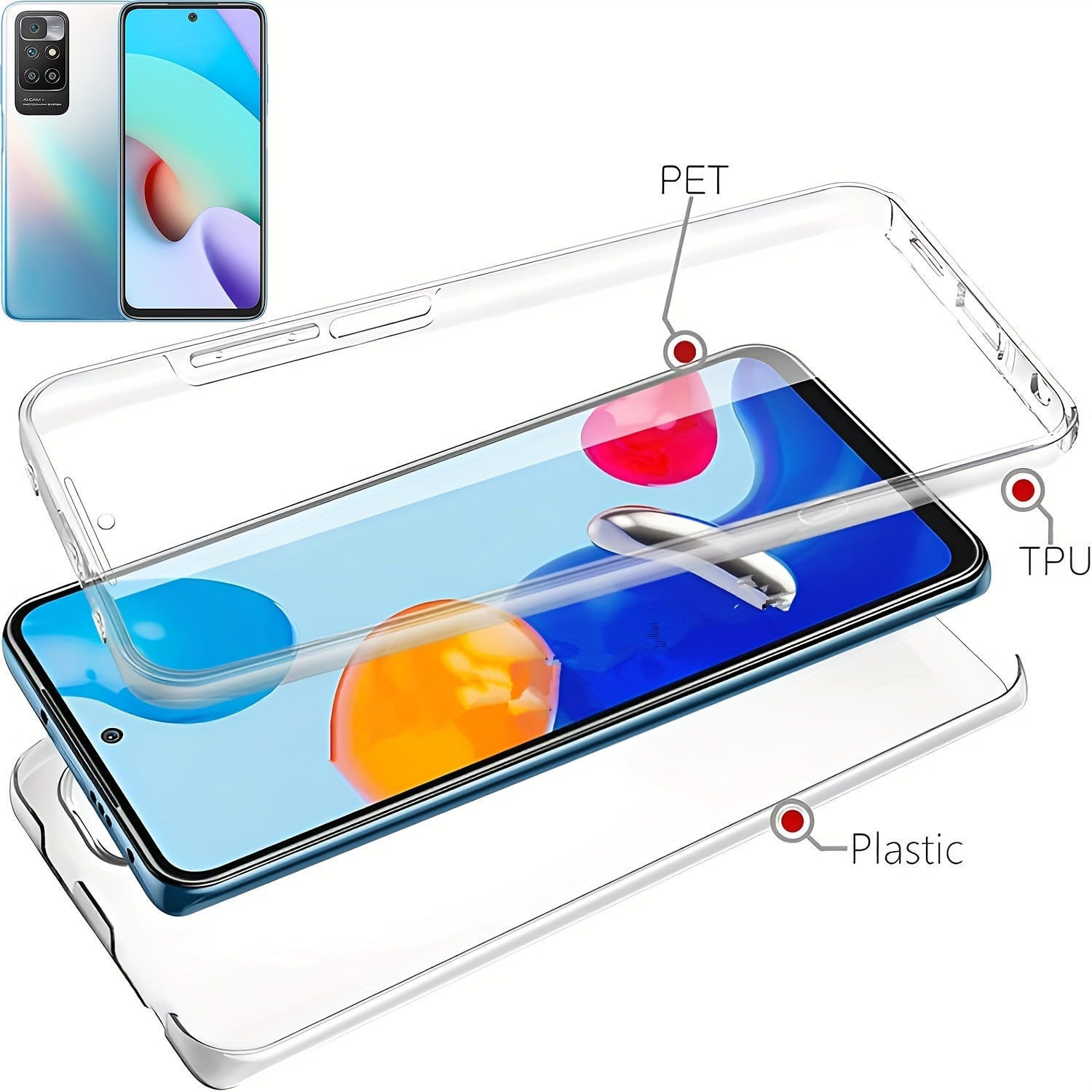 360 Full Body Phone Case for Xiaomi Models with Double Transparent Cover and Screen Protector
