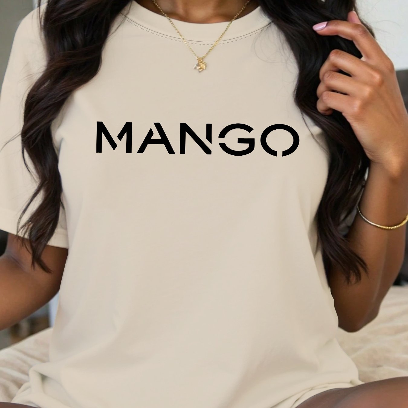 Plus Size Women's Oversized Casual T-Shirt Beige Short Sleeve Round Neck