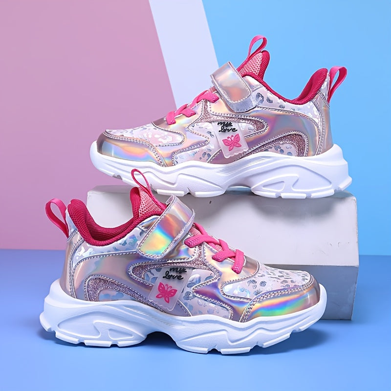 Girls' Casual Sports Shoes for Kids Lightweight Canvas Sneakers with Glitter and Cartoon Pattern