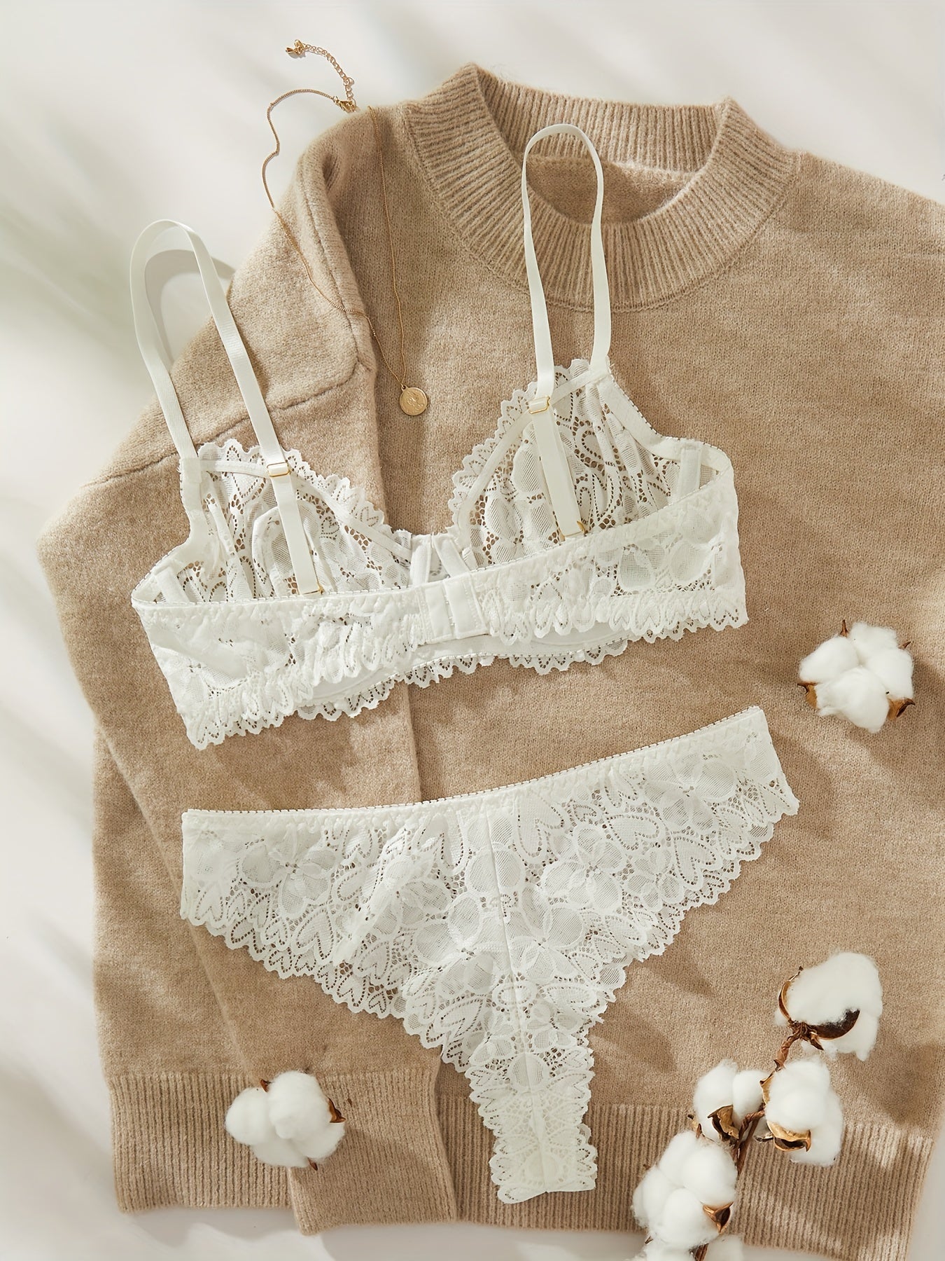 Women's Lingerie Set Satin Lace Bra and Panty Pack of 2