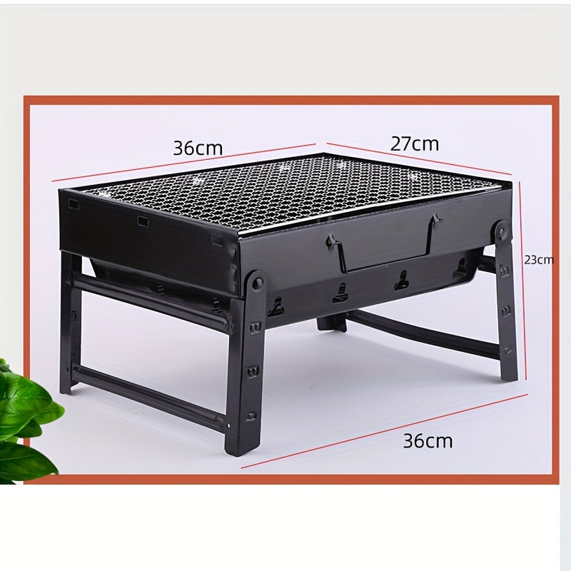 Portativ qora zanglamaydigan po'lat BBQ grill, tashqi yig'ilishlar va tabiatda sayohat uchun yig'iladigan va kichik, olib yurish va o'rnatish oson, chidamli grill qilish bilan teng pishirish.