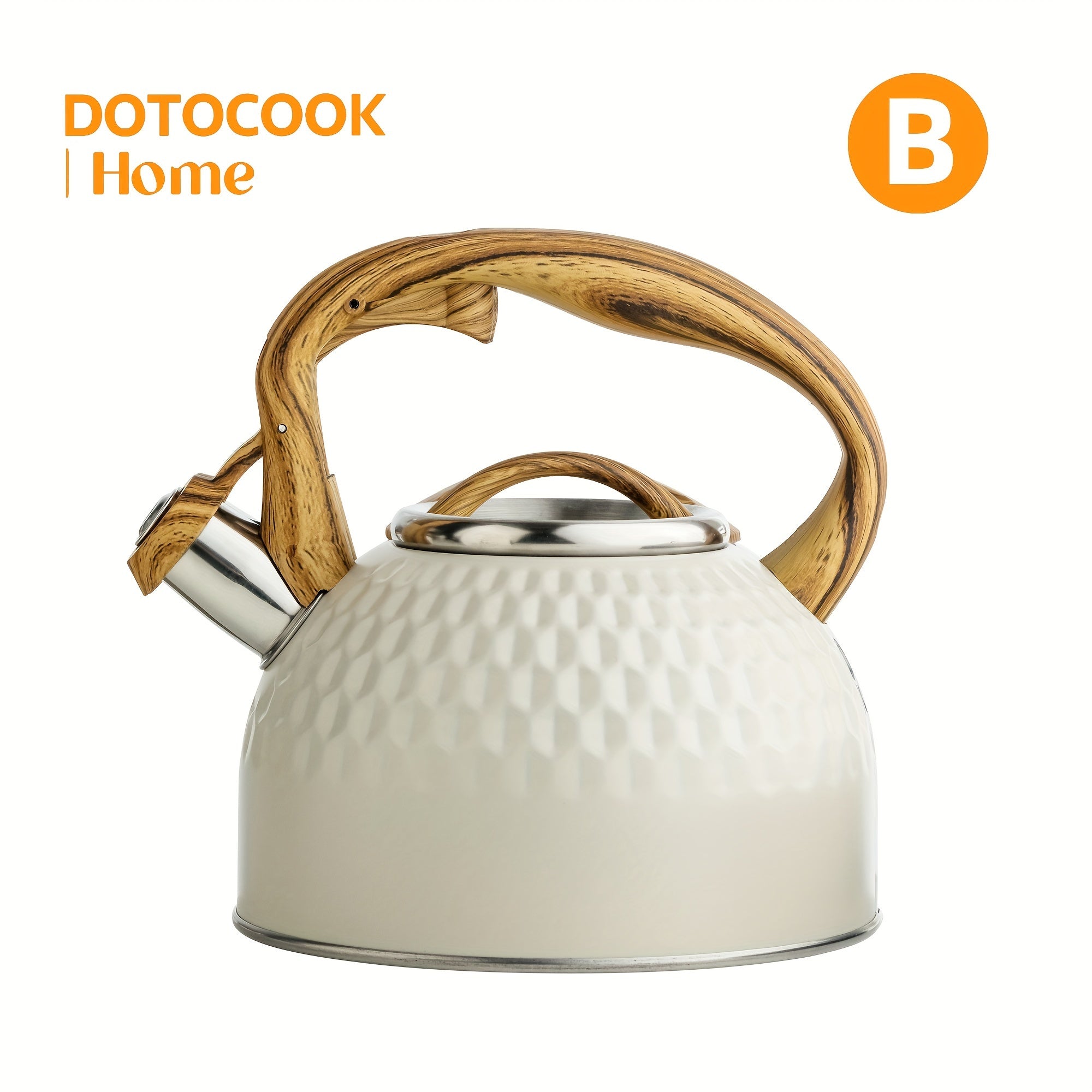 Stainless Steel 2.5L Tea Kettle with Wooden Handle, Loud Whistle, Button Control