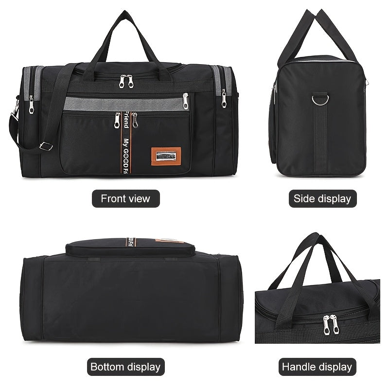 Nylon Travel Duffel Bag with Shoulder Straps Spacious Lightweight Gym Overnight Black Gray Khaki