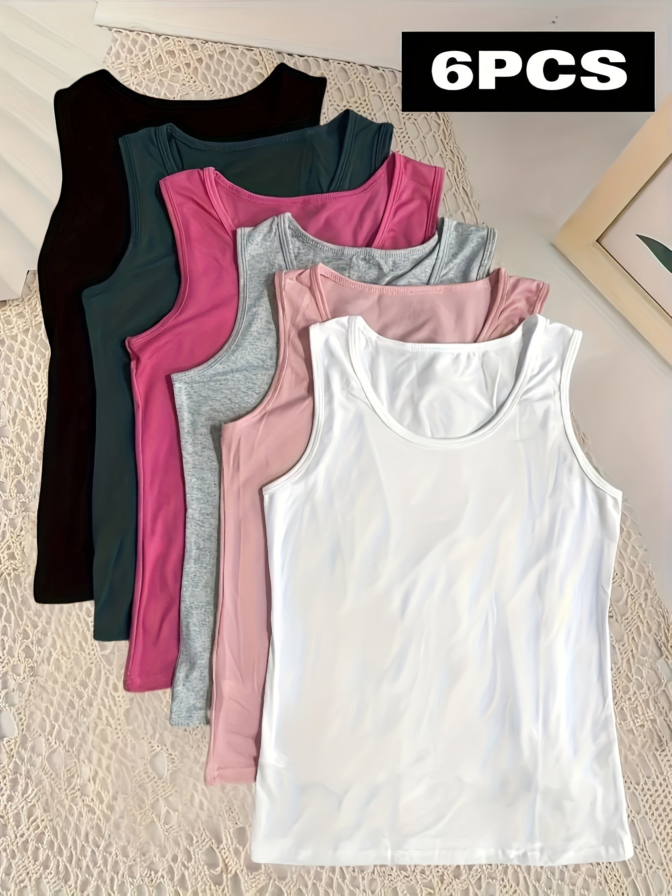 Women's Plus Size Sleeveless Tank Tops Cotton Casual Layering Basic 6 Pack