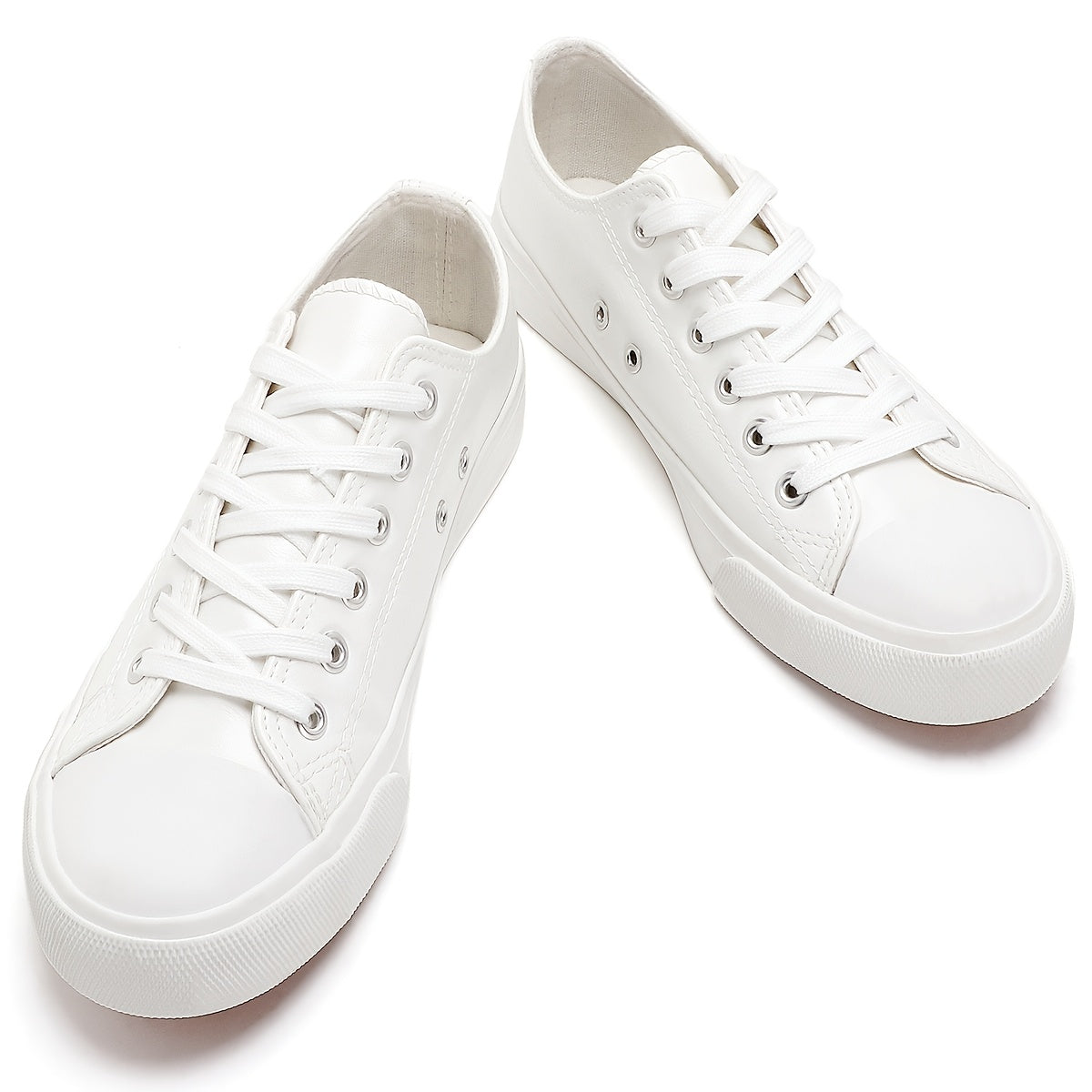 Women's White Casual Sneakers Low-Top Lace-Up Round Toe All-Season Comfort