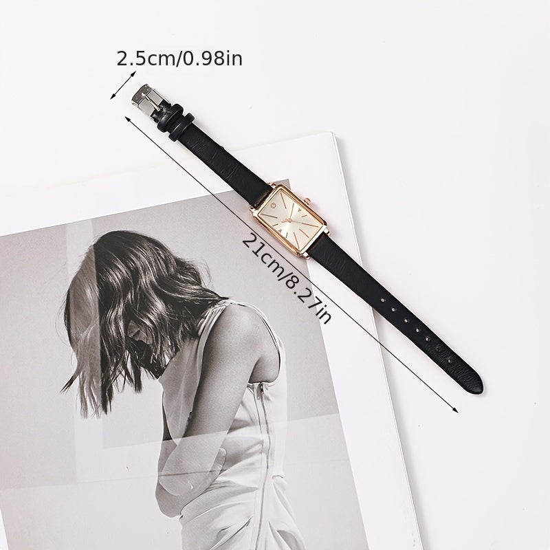 Women's Rectangular Quartz Watch with Rhinestones and Minimalist Style