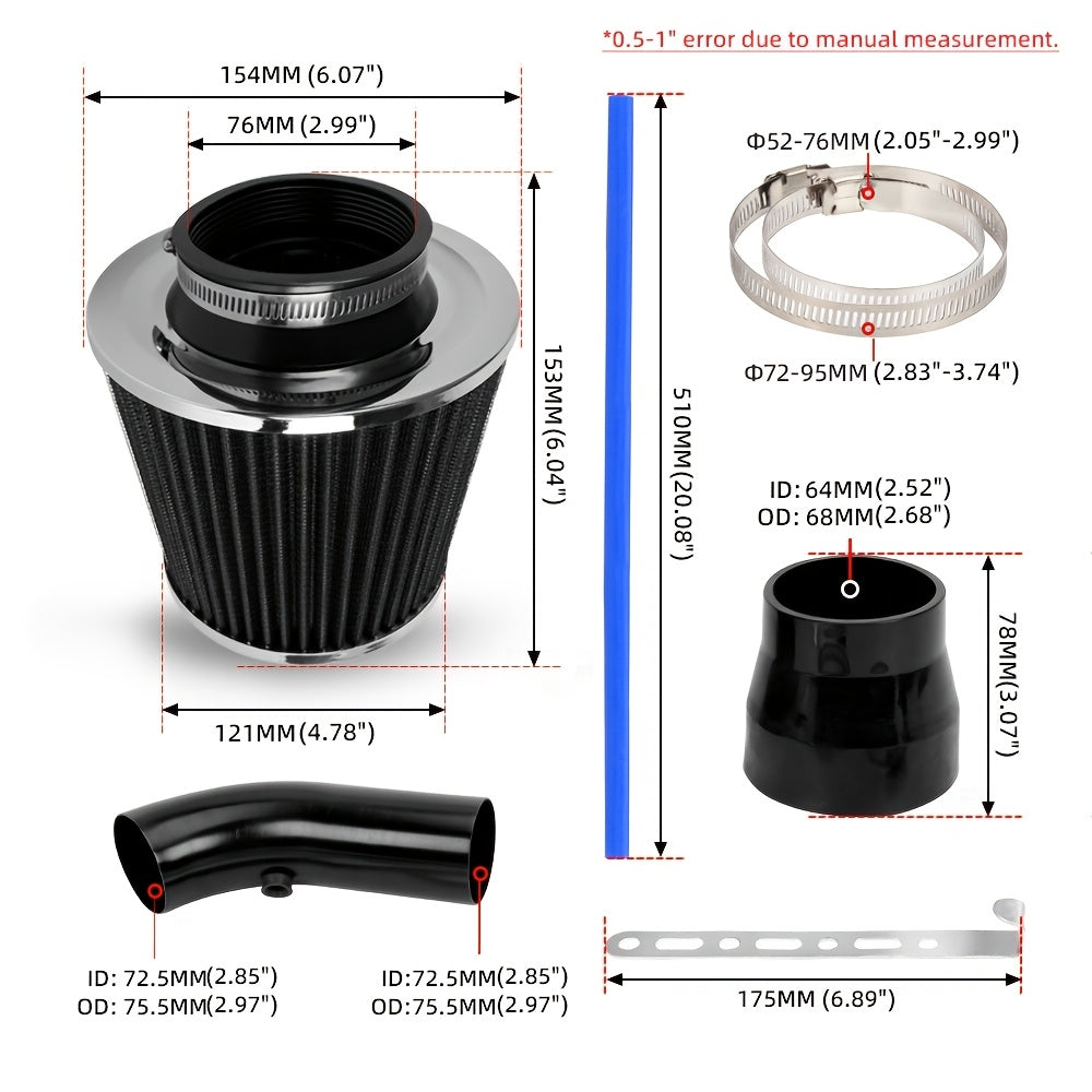 Kit de admisión de aire de flujo grande de aluminio universal de 76mm con cabeza de hongo para aire frío