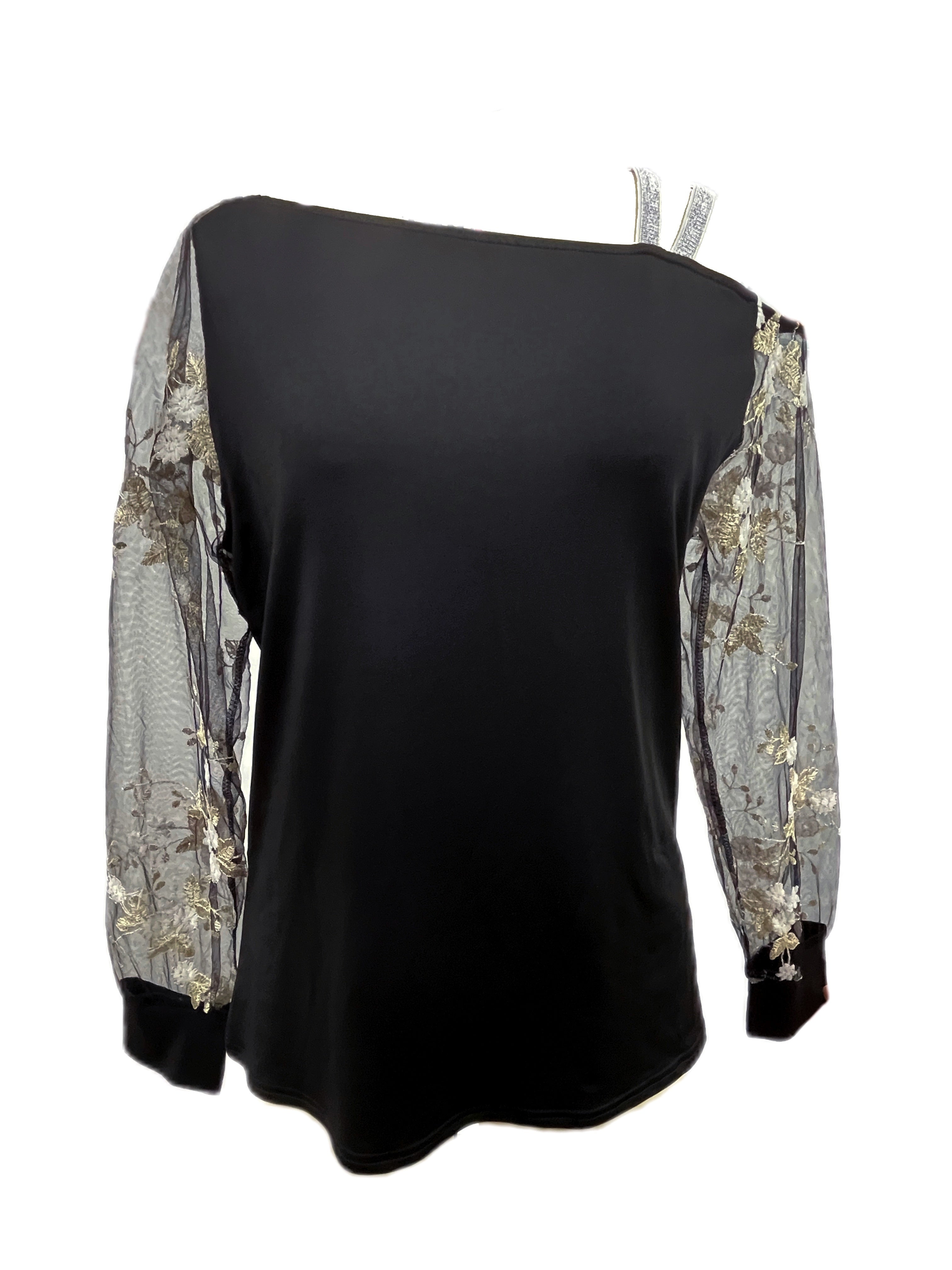 Women's Embroidered Asymmetrical Neck Long Sleeve Polyester Pullover