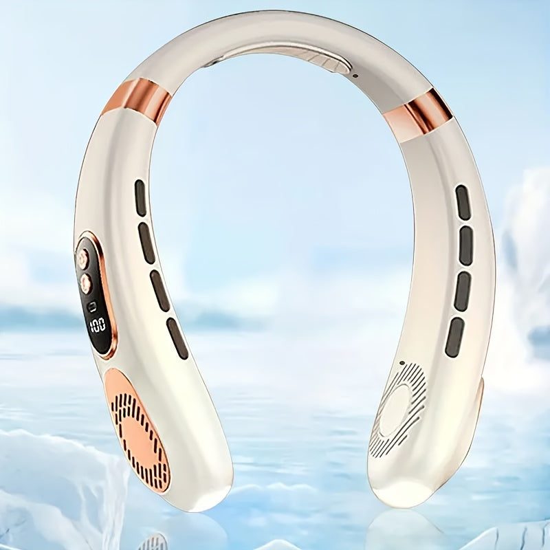 Portable Neck Fan with LED Display, 5-Speed Adjustable Cooling, USB Rechargeable for Home Office Outdoor Cycling