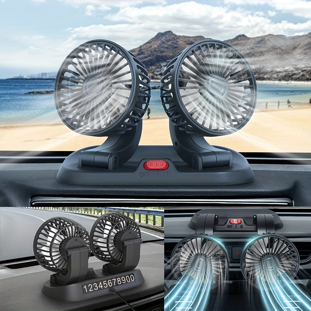 360° Rotatable Dual-Head Car Fan USB Powered Adjustable Wind Speed for Vehicle Ventilation