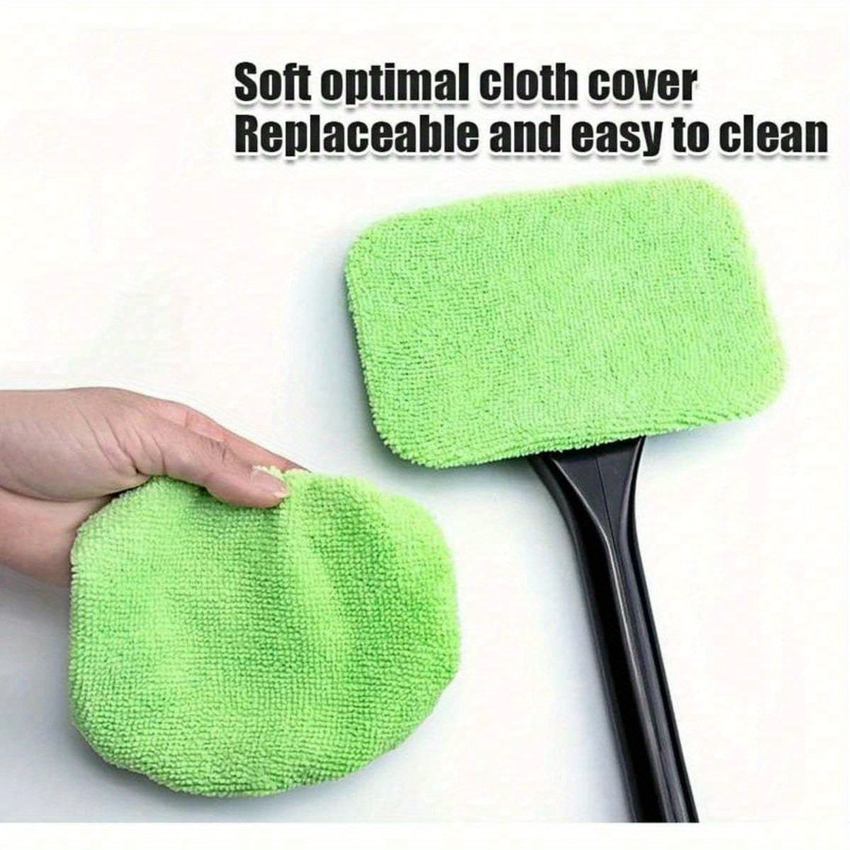 9pcs Car Window Cleaner Kit with Microfiber Pads, Retractable Handles, Green