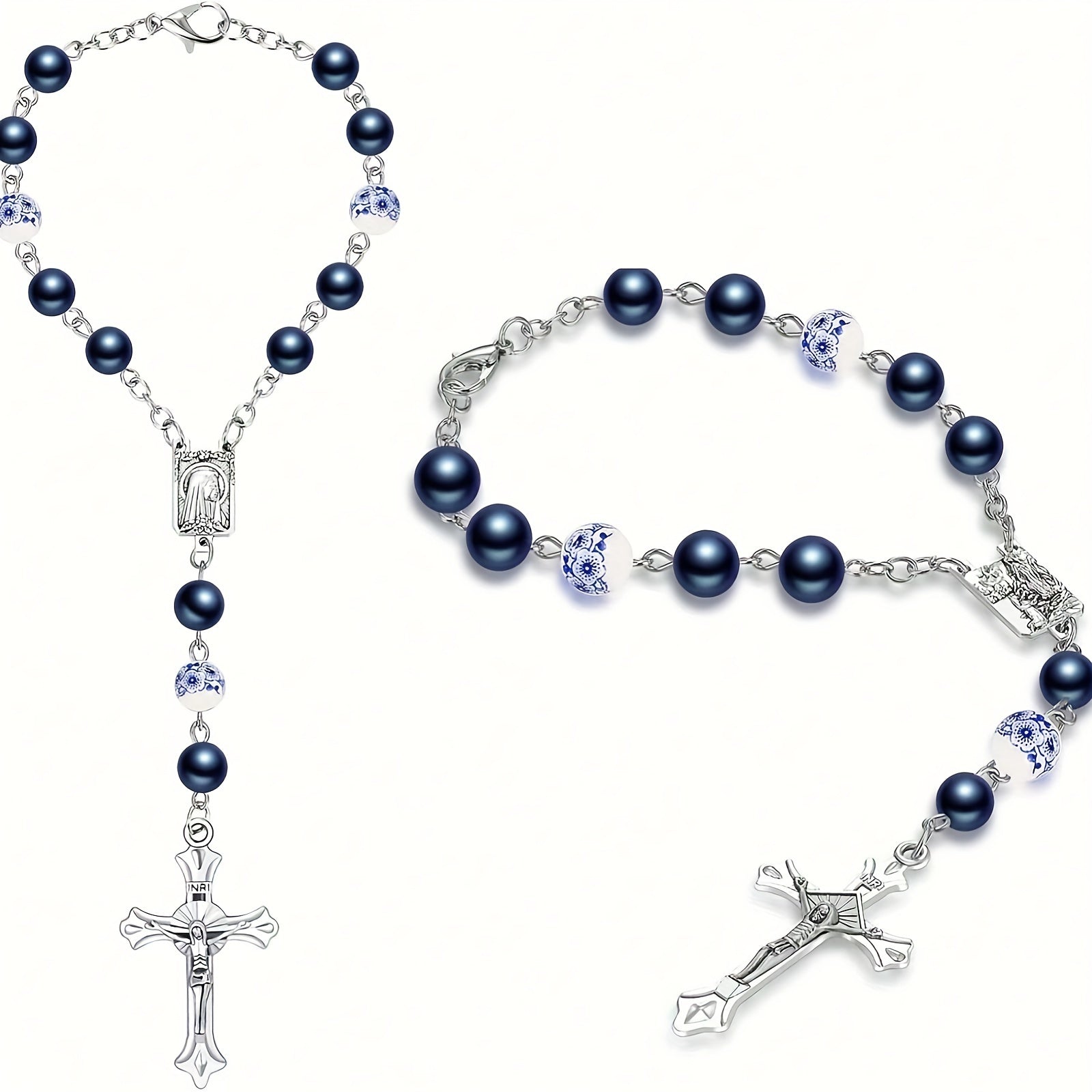 Car Interior Decor Rosary Mirror Beads Catholic Prayer Cross Accessory