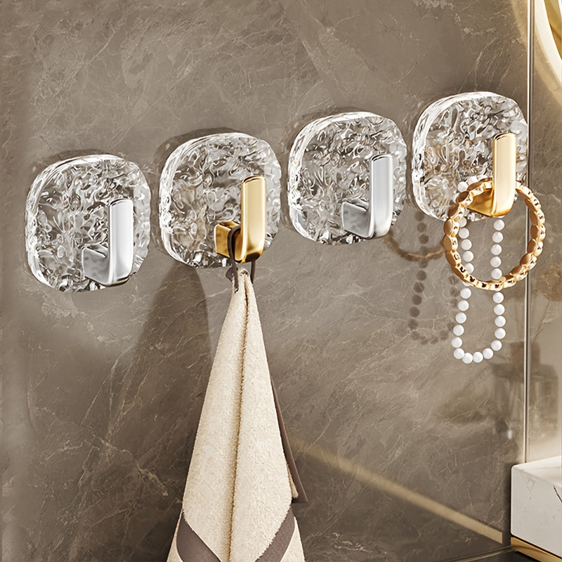 4-Pack Glacier Pattern No-Drill Wall Hooks for Kitchen and Bathroom Storage