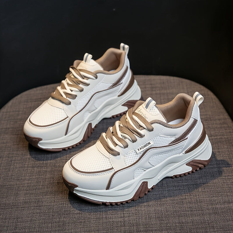 Women's Fashion Contrasting Sneakers Casual Sports Shoes Breathable Chunky Sole