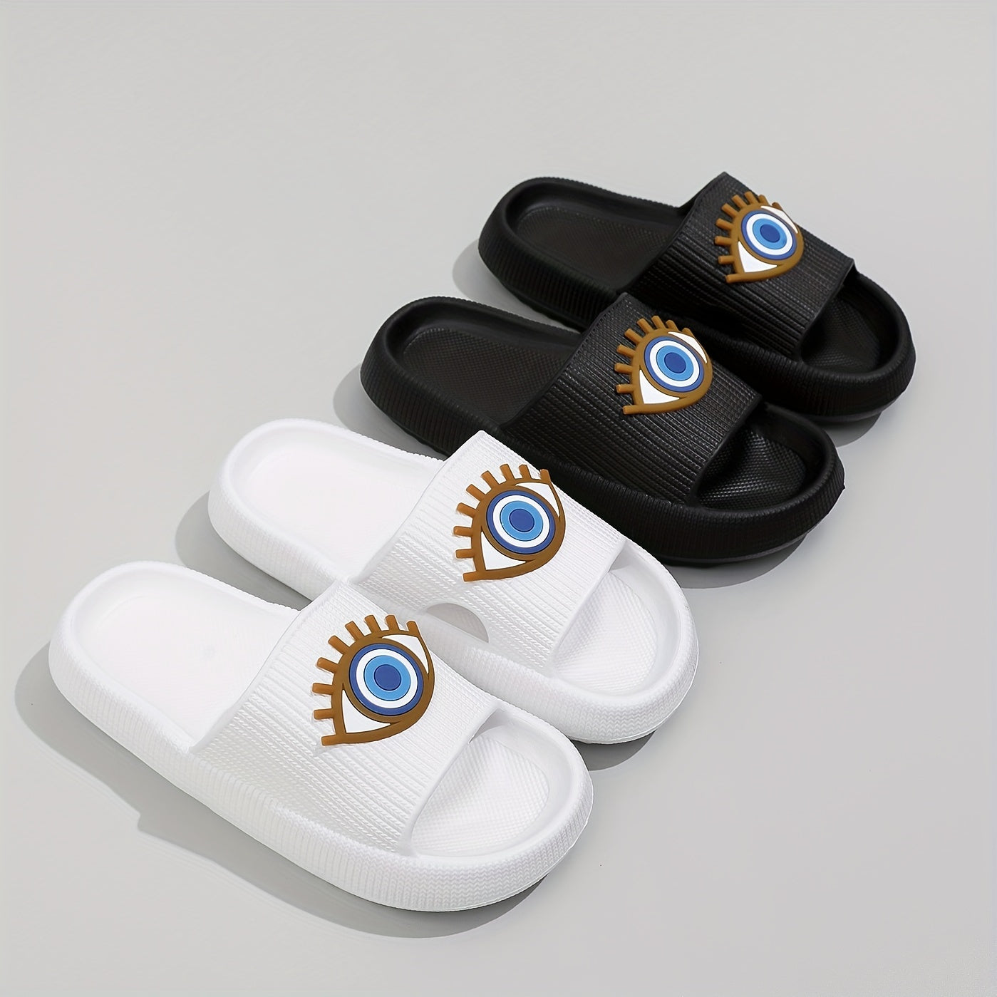 Women's Demon Eye Open Toe Slides Soft Sole Indoor Bathroom Shoes