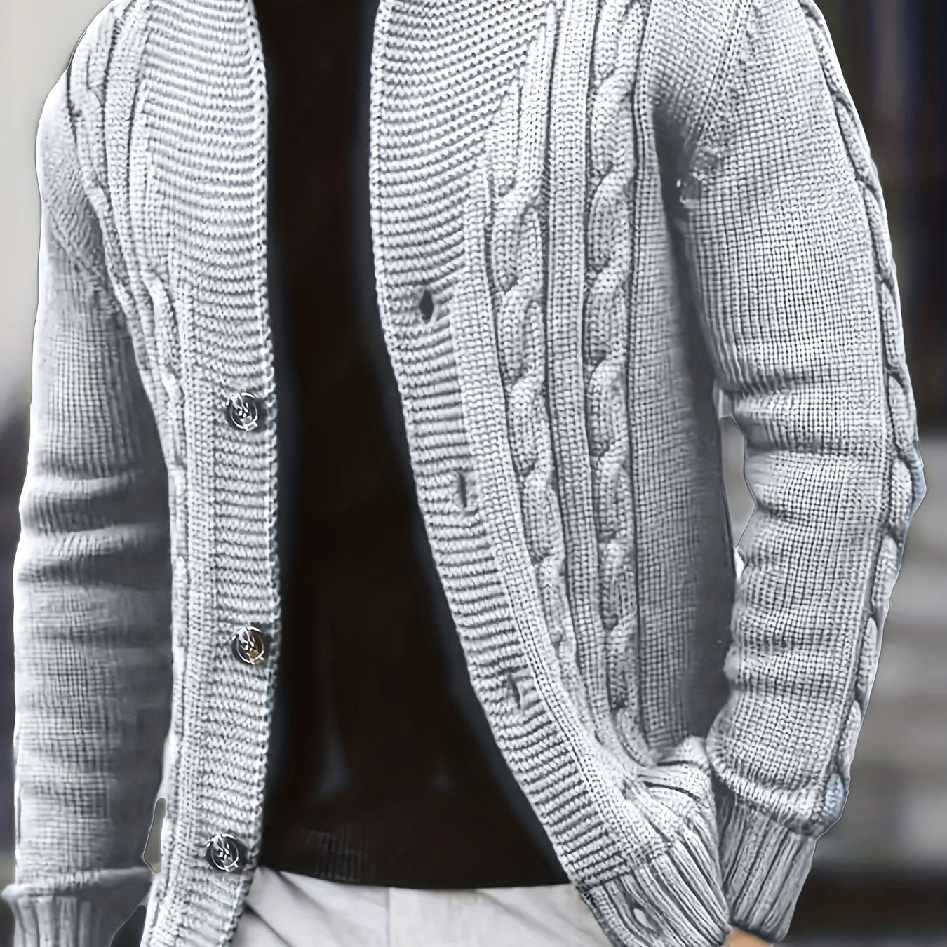 Men's V-Neck Knitted Cardigan Solid Color Acrylic Casual Autumn Winter Top