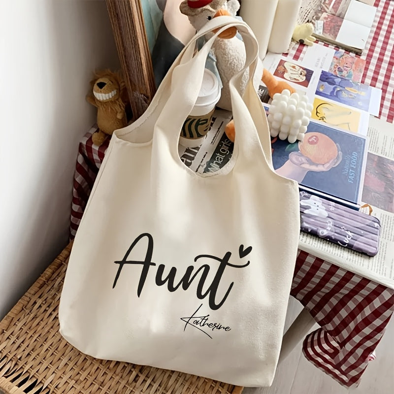 Stylish Aunt Tote Bag Canvas White Foldable Machine Washable Gift for Aunts