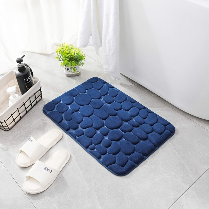 Alfombra de baño de felpa coral antideslizante con memoria de espuma y diseño de piedras, 400gsm