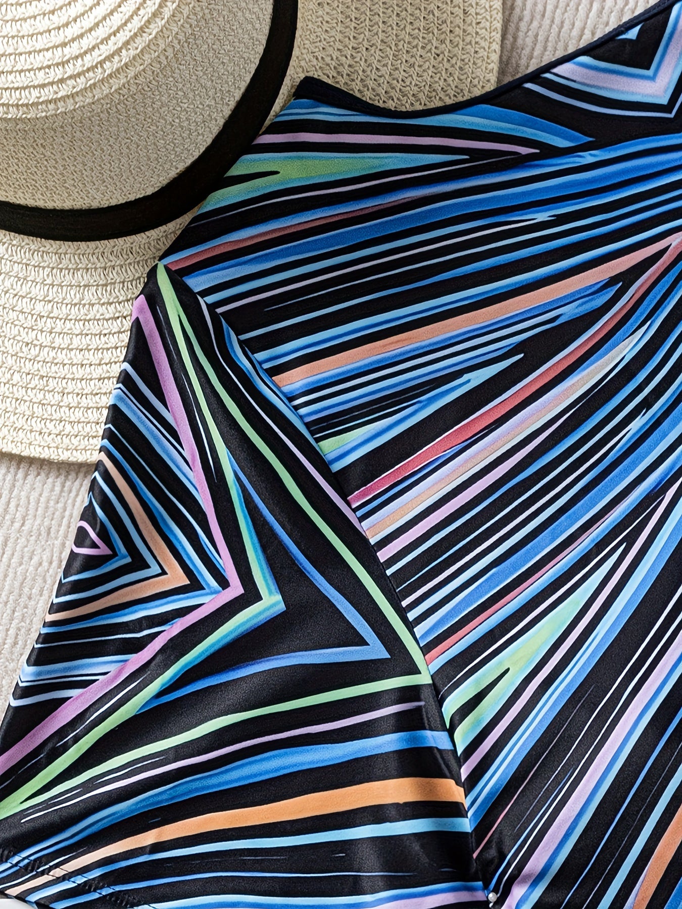 Танкини с геометрическим принтом для полных женщин, купальник из высокоэластичного полиэстера