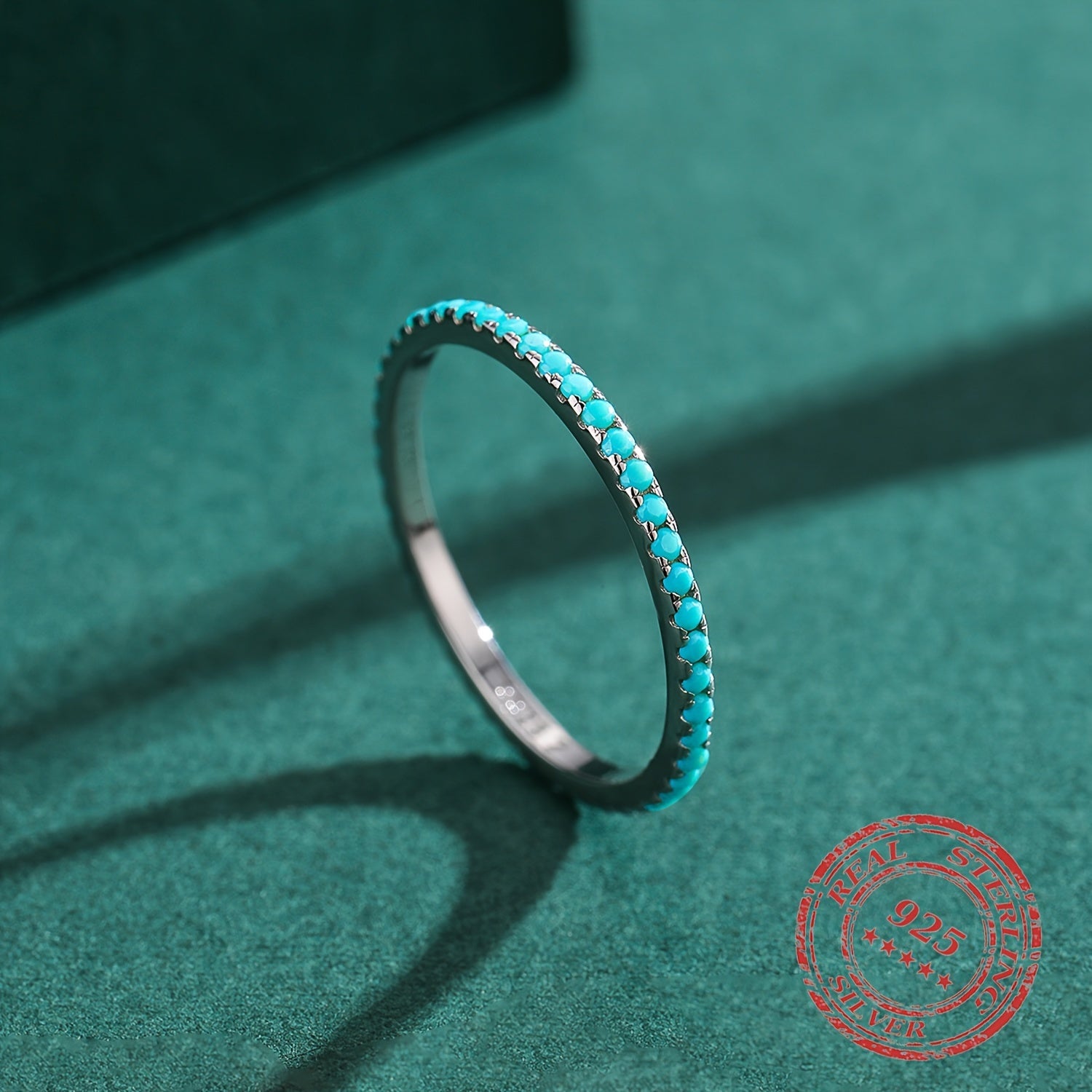 Women's Silver Fashion Ring with Simulated Turquoise Delicate Jewelry for Gifting