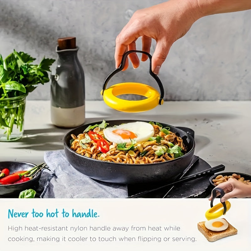 Anillos para huevos antiadherentes de 2 piezas con mango para voltear, ideales para cocinar en el desayuno
