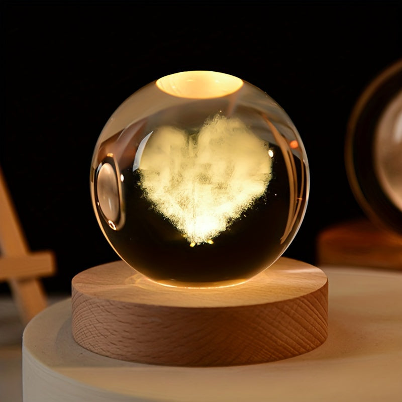 3D Crystal Ball Night Light Galaxy Solar System Moon Saturn USB Desktop Decoration Gift
