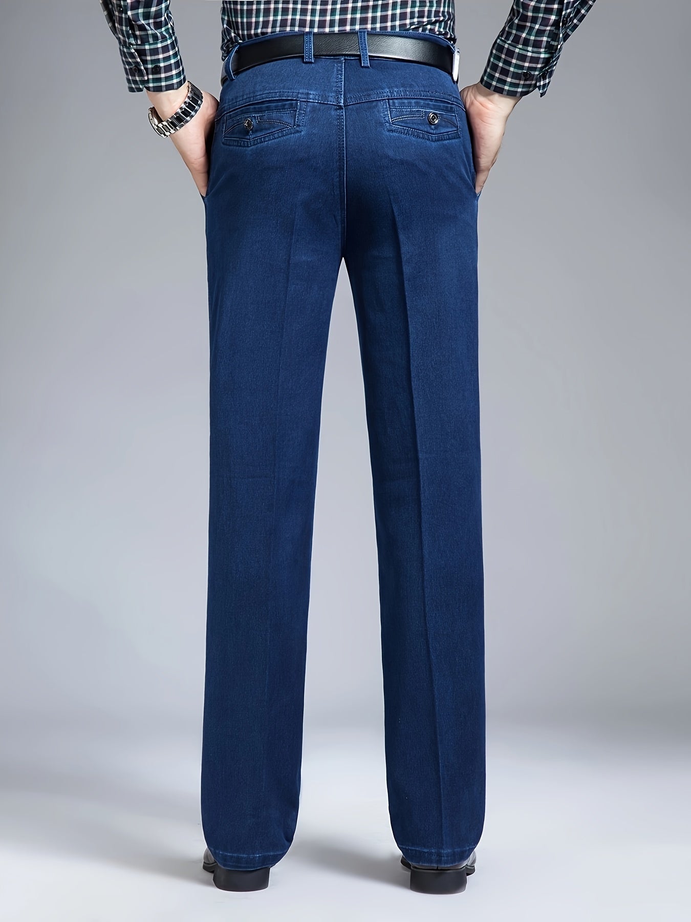 Мужские джинсы с высокой талией из денима с глубокими карманами, классический крой, прямые штанины, летняя стирка