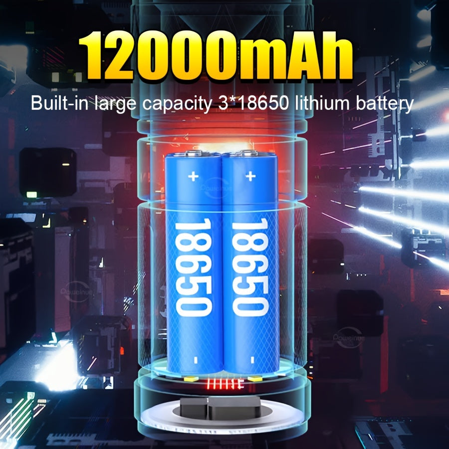 Super Bright LED Flashlight 12000mAh Rechargeable Battery Handheld Torch for Home Security Safety and Outdoor Use