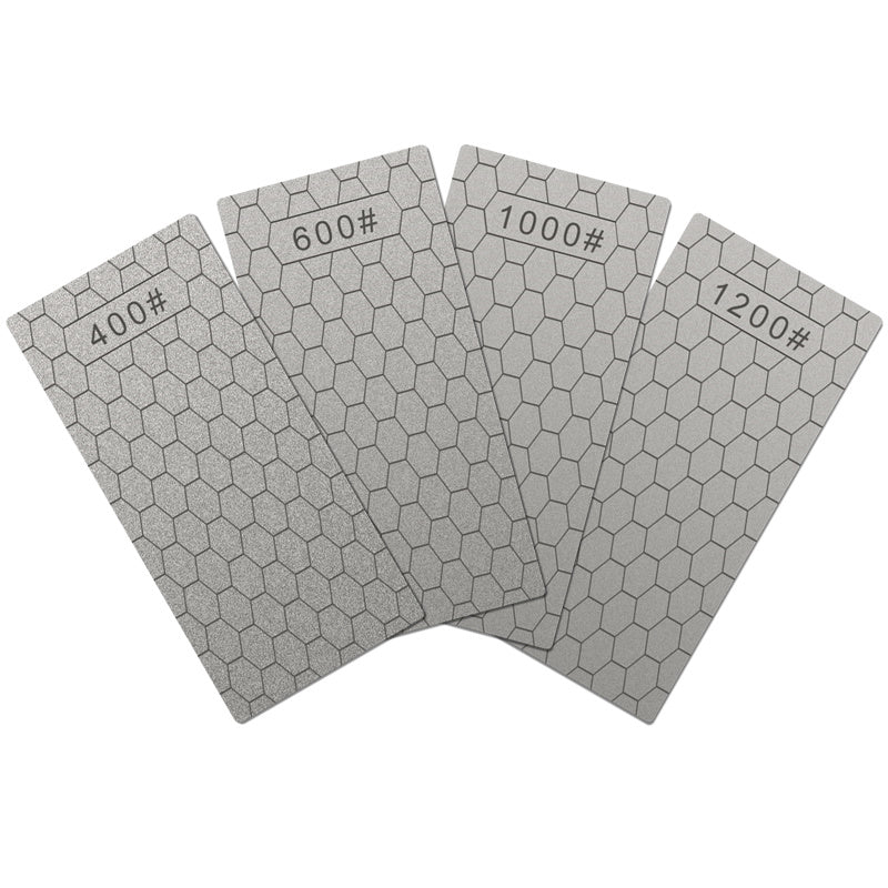 3-4 dona olmos pichoq silliqlash uchun to'plam, qum toshlari, burchak qo'llanma va silliqlash asbobi bilan