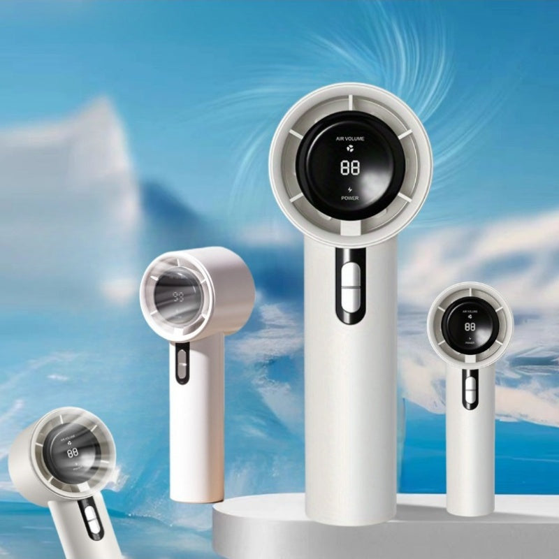 Rechargeable handheld fan with USB charging LCD display durable for research and travel