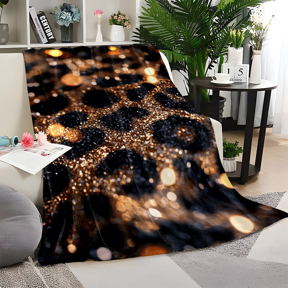 Black and Gold Leopard Print Flannel Fleece Blanket Soft Warm Throw for Sofa Bed Camping