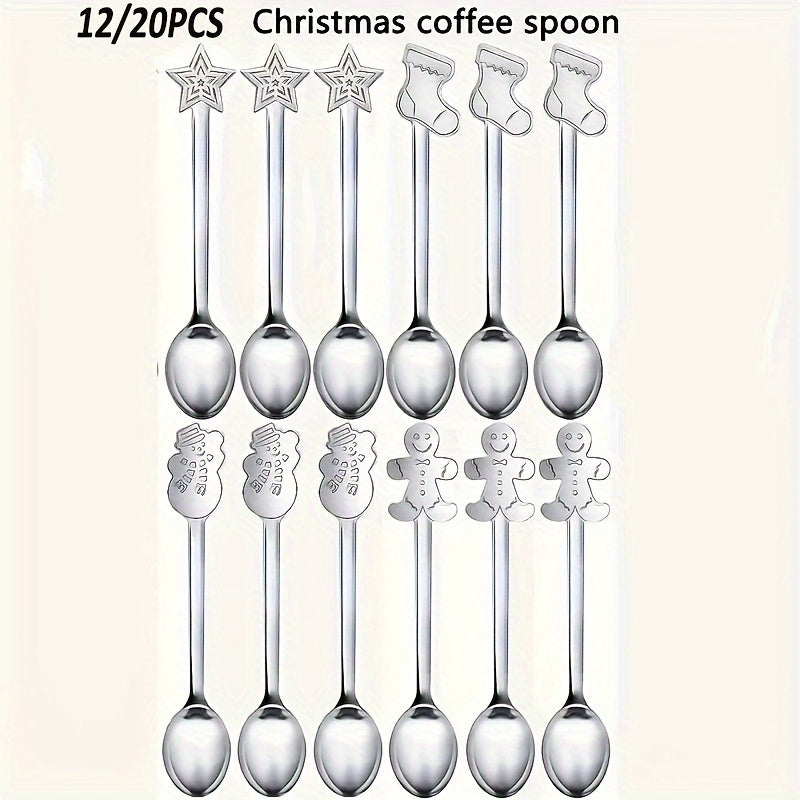 Set of 12/20 Stainless Steel Christmas Mini Spoons for Coffee Tea Cocktails