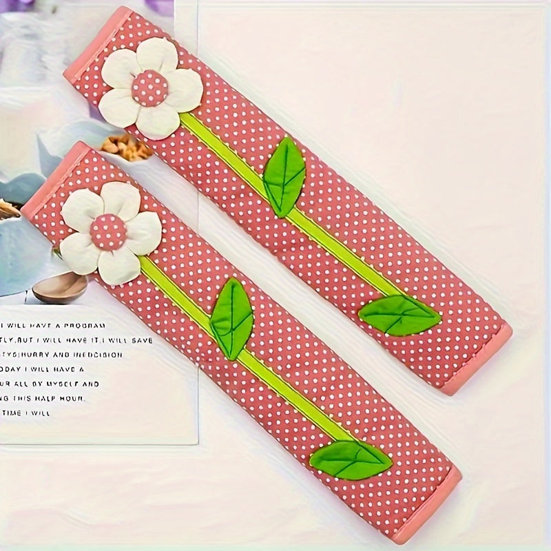 Set of Two Floral Soft Handle Covers for Refrigerator Freezer Oven and Car Gear Shift