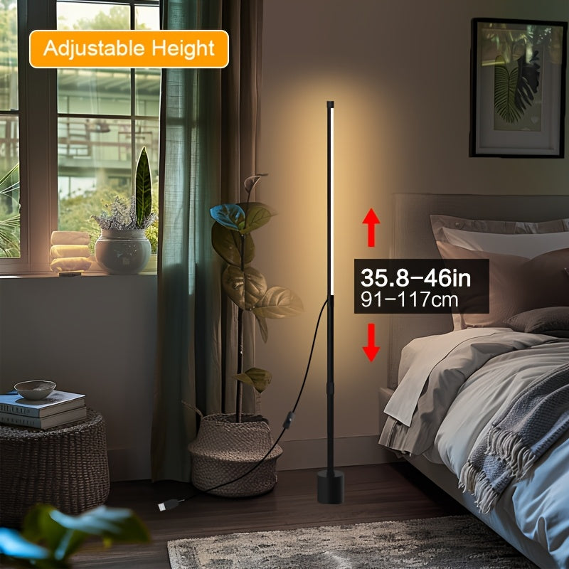 Adjustable Nordic Style LED Corner Floor Lamp with USB Power Black for Living Room Bedroom Gaming Room