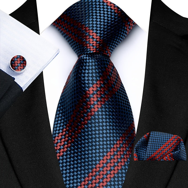 Men's Plaid Paisley Flower Tie Set with Cufflinks and Handkerchief Pack of 3