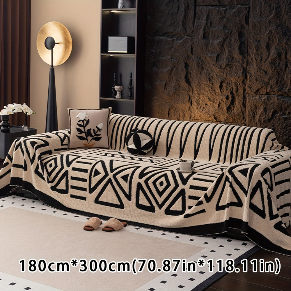 Boho Style Geometric Velveteen Sofa Throw with Machine Washable Cover for Armchair Loveseat and Sofa