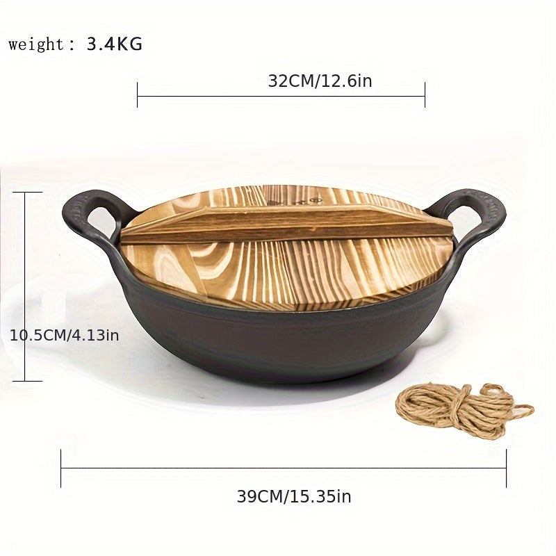 Wok chino de hierro fundido y sartén para saltear duradera, utensilios de cocina de hierro sin recubrimiento