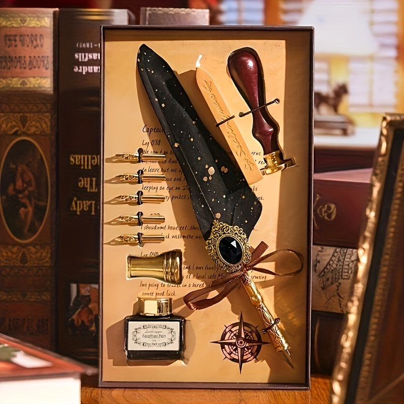 Антикварный набор для письма с восковым печатем, перьевая ручка, каллиграфическая чернильная ручка, механическая шестерня, перьевая ручка для окунания