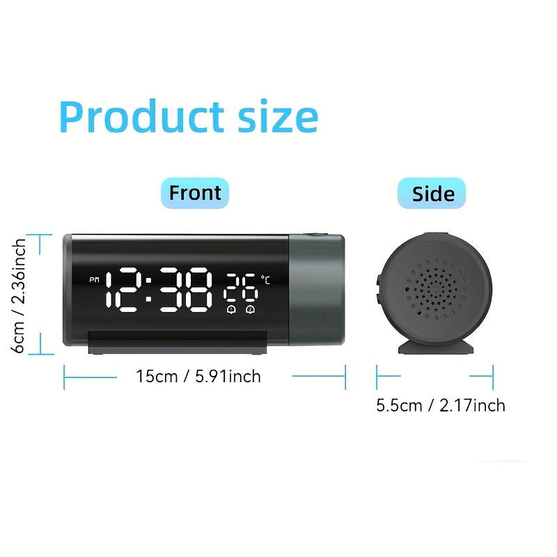 Digital Projection Clock with Dual Alarms Sleep Function USB Powered Time and Temperature Projection