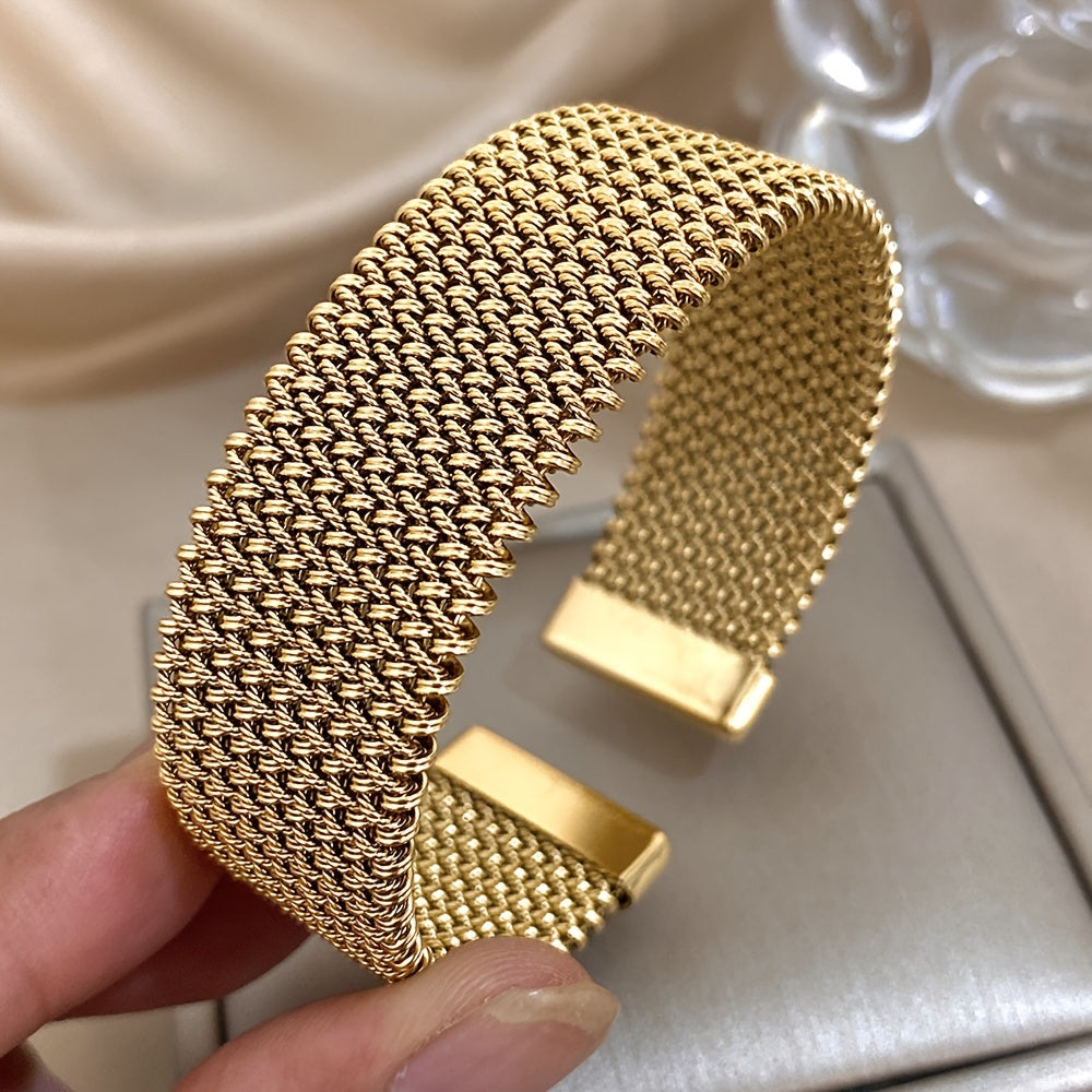 Woven Stainless Steel Bracelet with Gold Plating for Men and Women Stylish Jewelry